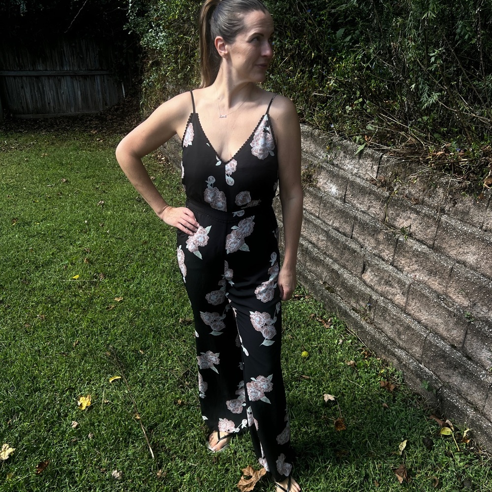 Cupcakes and Cashmere Elegant Black Jumpsuit with Floral Design